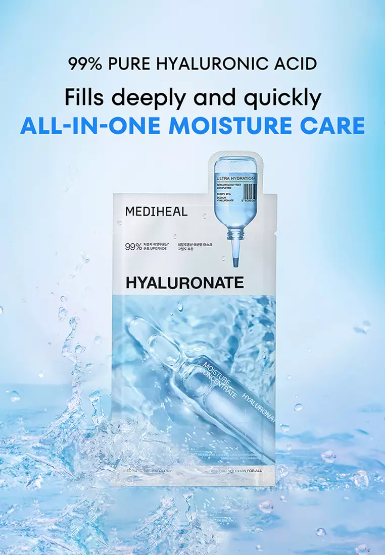 MEDIHEAL Hyaluronate Essential Mask Box, 10 Sheets x 24ml, Ultra Hydration