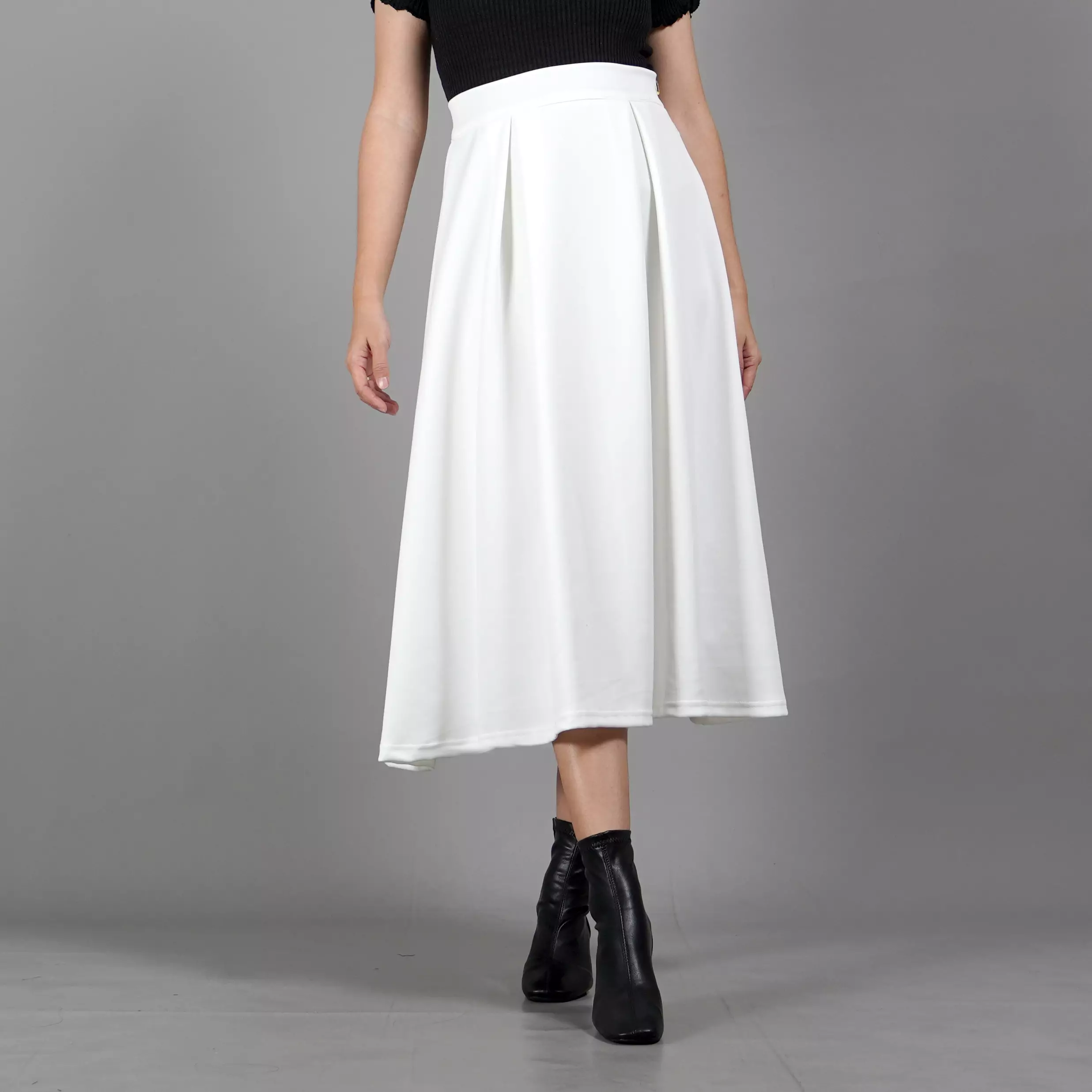  REBECA Rok 3/4 Rok Korean Style Flare Skirt A Line - PUTIH