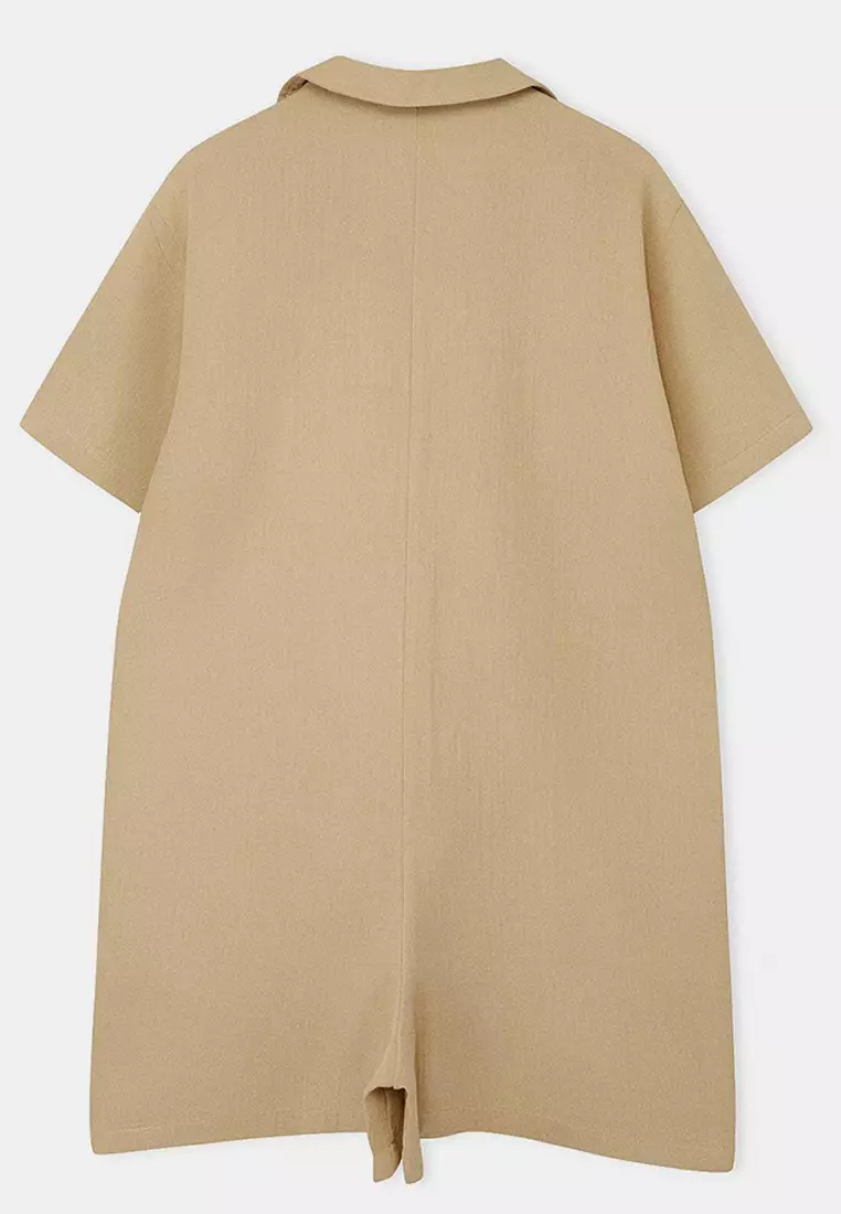 Dark Beige Regular Fit Muslin Woven Fabric 100% Cotton Beach Wear Plus Size Jumpsuit Tbbss25Bg00000