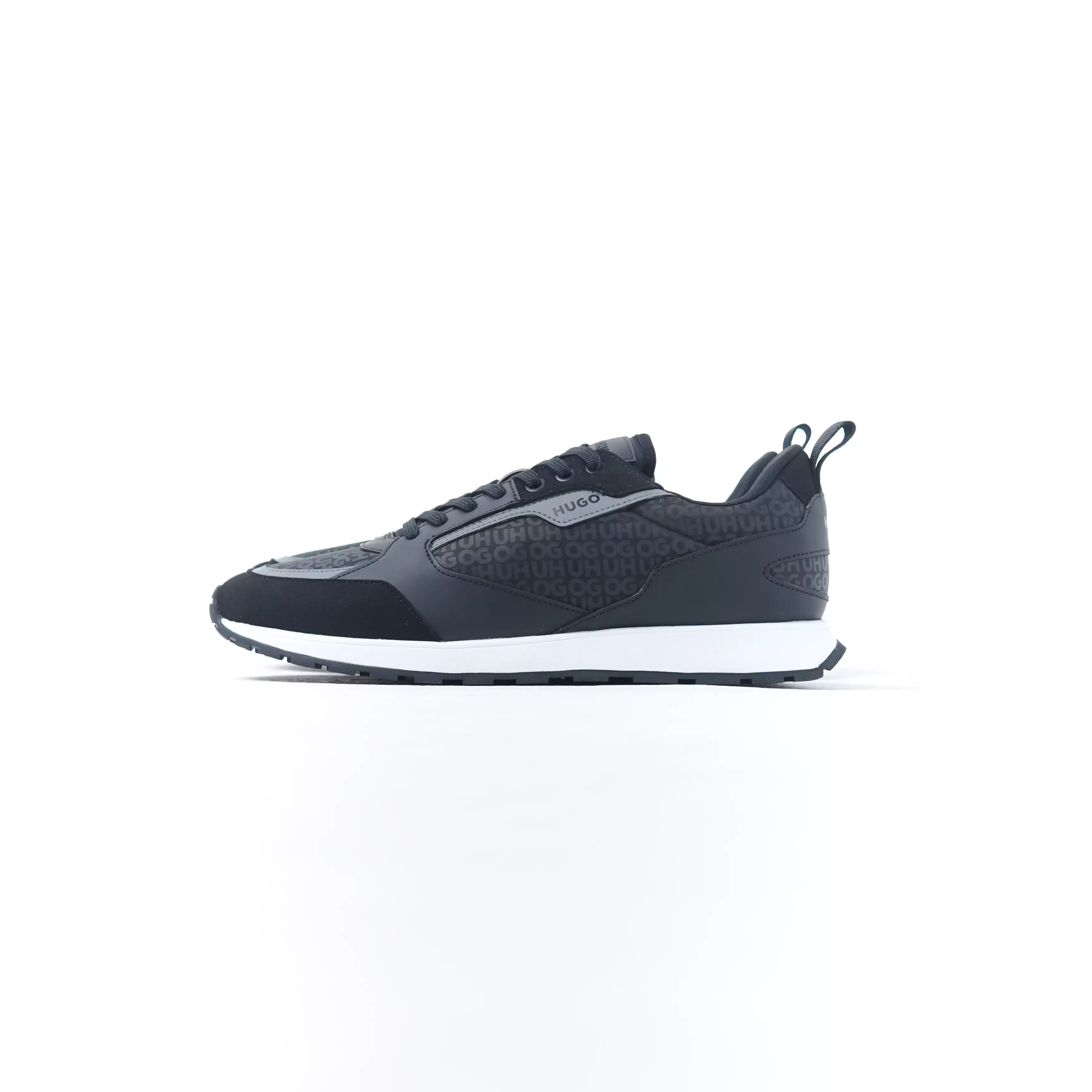 Sepatu HUGO BOSS ICELIN RUNN MONOGRAM GREY BLACK SNEAKER 100% ORIGINAL