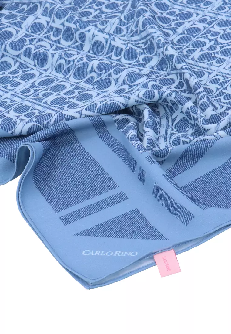 Dark Blue CR Monogram Chiffon Scarf