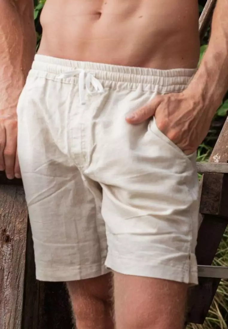 Coconut Celana Pendek Linen Pria Cream | Linen Short Pants Men Cream