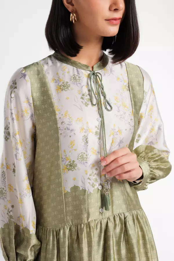 MINIMAL - Humada - Gamis Ruffle Motif Floral - Green Light