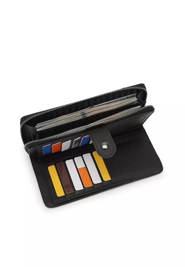 Unisex Genuine Leather RFID Blocking Wallet - Black