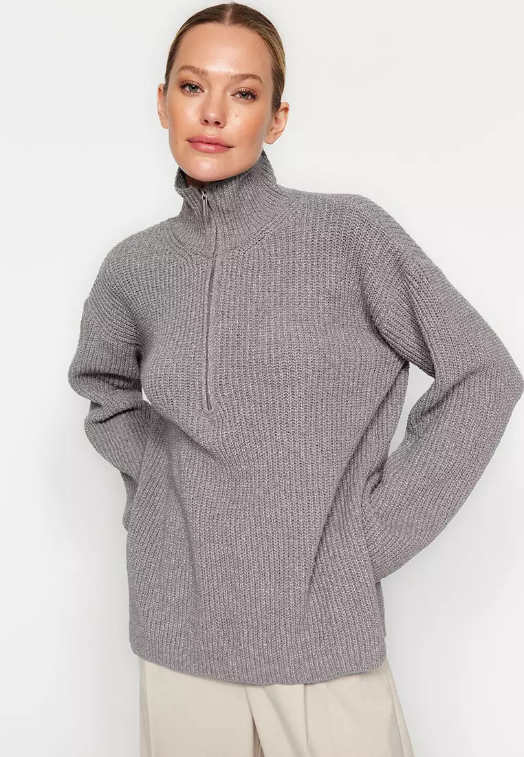 Gray More Sustainable Wide Fit Knitwear Sweater Twoaw24Kz01119