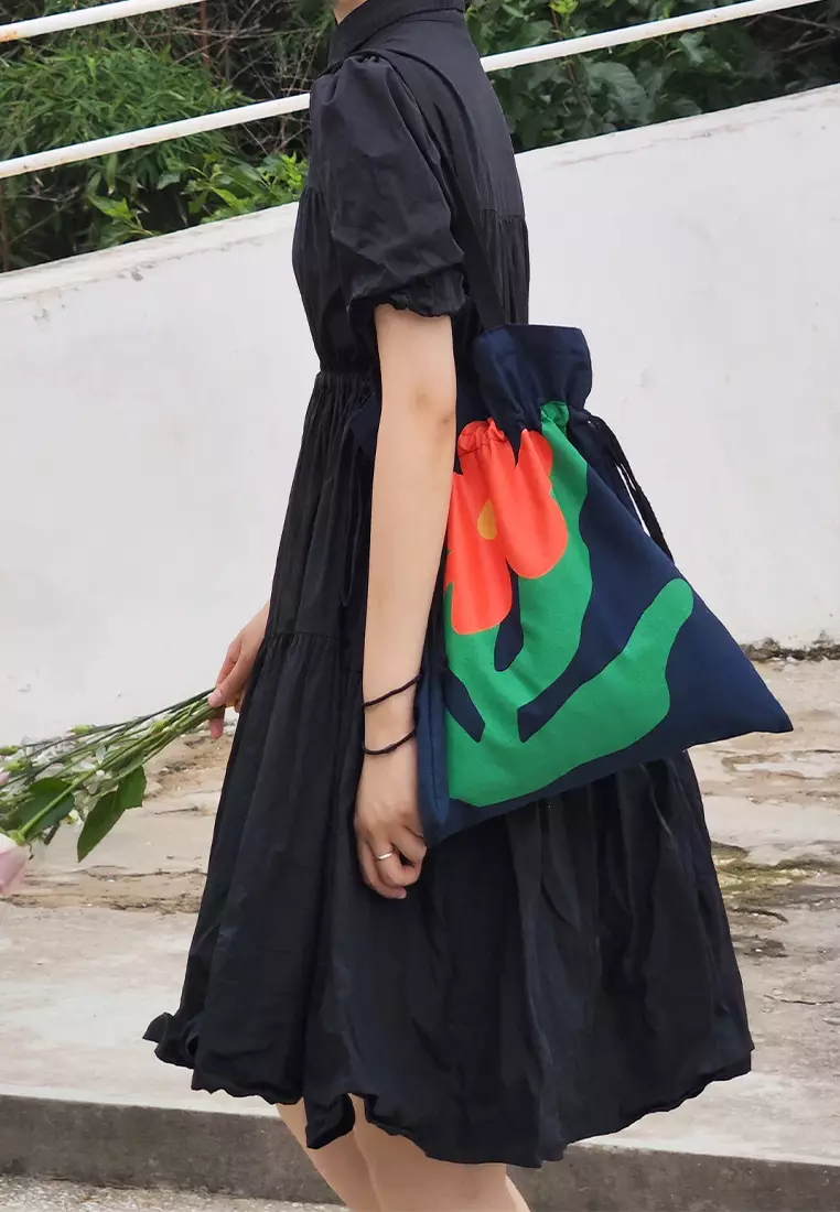 Women's navy blue drawstring rose bag CA24061703