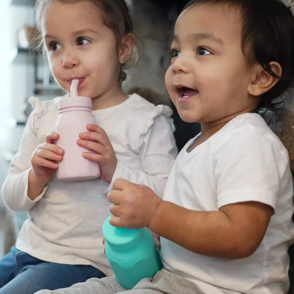 Melii Baby Silicone Straw Bottle - Grey - botol minum sedotan silikon