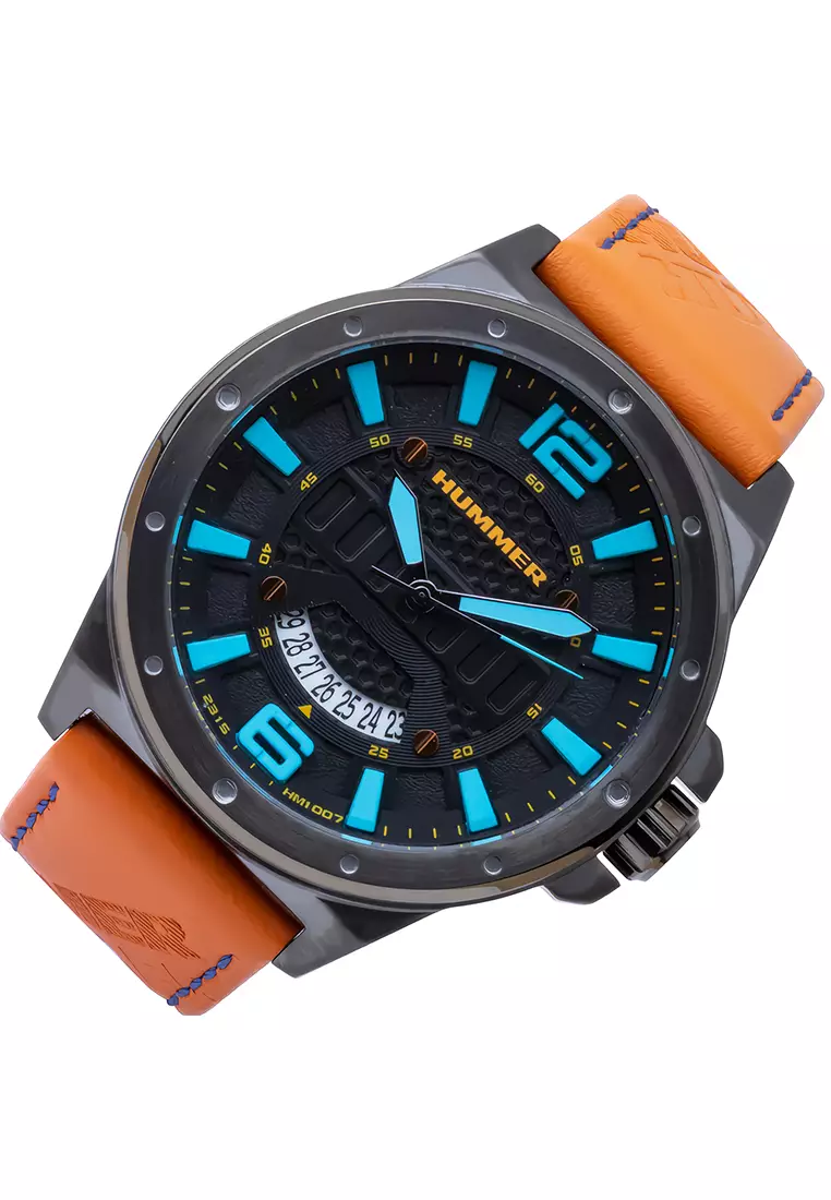 Hummer Jam Tangan Analog Pria Black Case Brown Leather Strap - HM1007-1745