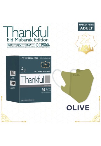 Jual Thankful Thankful Face Mask Adult Earloop 3d 4 Ply 30s Olive Green Eid Mubarak Original Zalora Indonesia