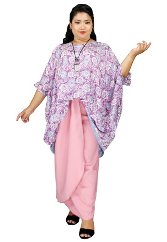 Buy Pangoi Pangoi Raya Plus Size Free Size 3d Fashion Kaftan Viscose Batik With Silk Pareo Set Purple Pink Online Zalora Malaysia