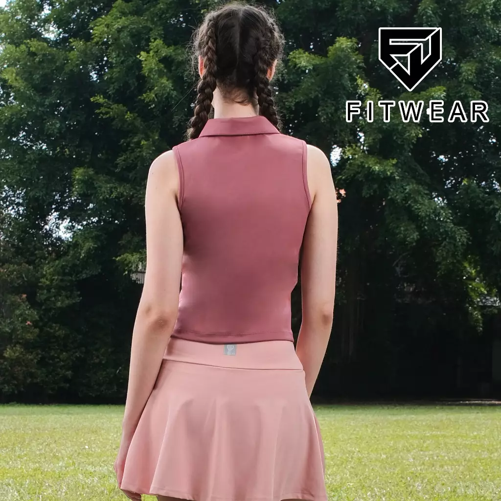 Fitwear Kaos Olahraga Padel Tennis Wanita INGRID SLEEVELESS POLO SHIRT - BLUSH PINK