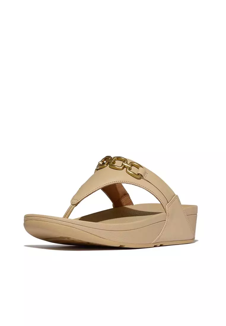FitFlop LULU Square-Chain Leather Toe-Post Sandals - Cappuccino (E1I-923)