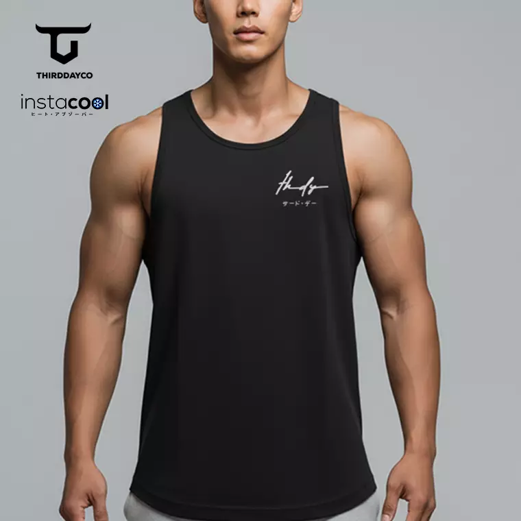 THIRDDAY Kaos Kutang Sleeveless Tank Top Singlet Pria Gym Instacool "thdysign dakir" hitam MTY28
