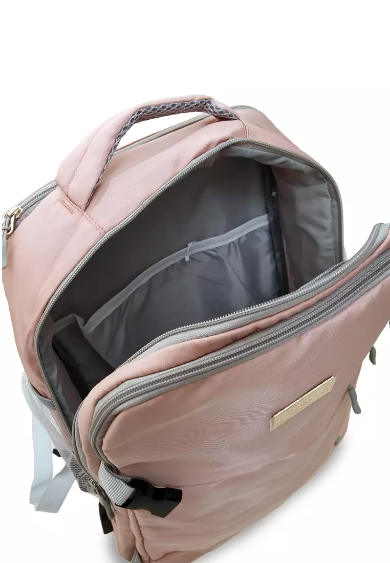 Afra Tas Ransel Wanita Motif Polos Casual Backpack Multifunction Large Compartment Material Nylon ORIGINAL - Pink