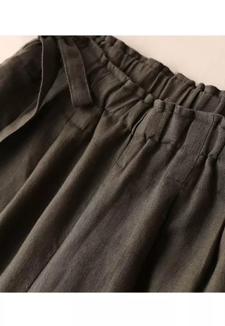 Pituitary Sensation Cotton-flax Wide-legged Pants RZ9026-1
