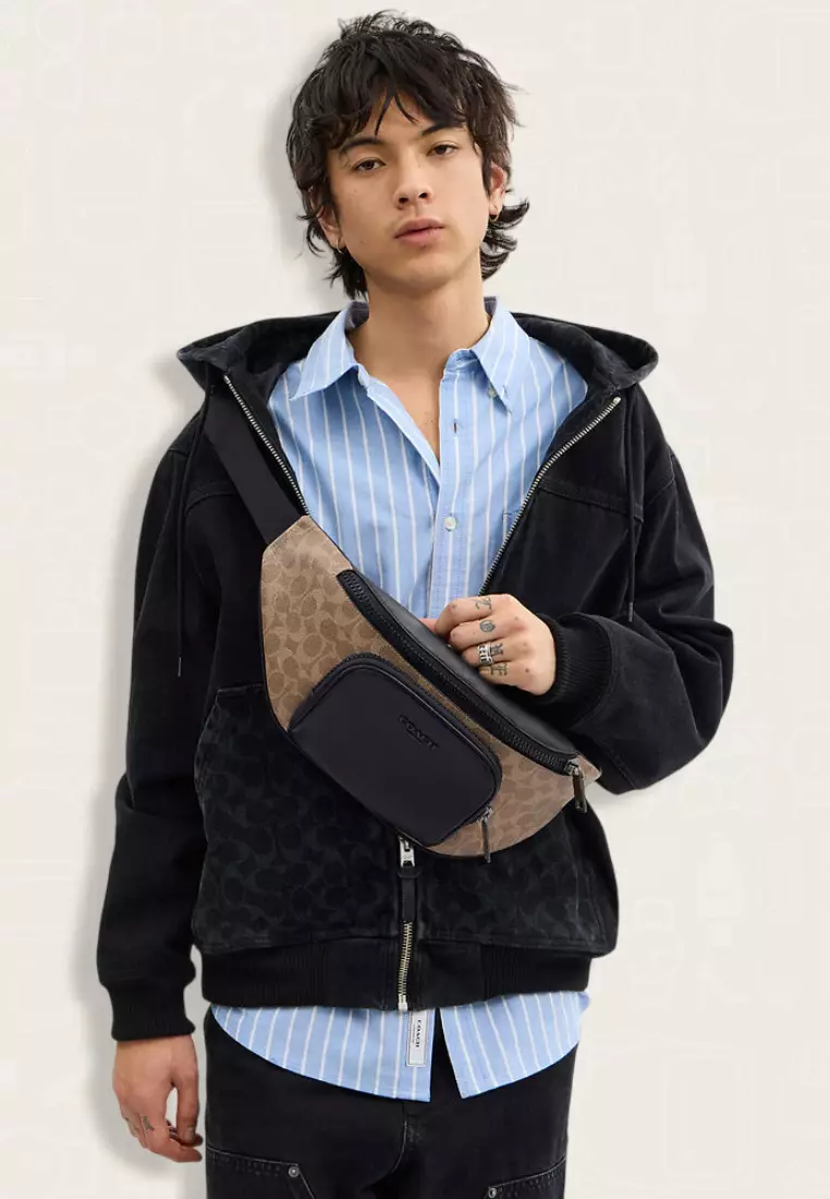 Coach Racer Belt Bag In Signature Canvas Tan Black