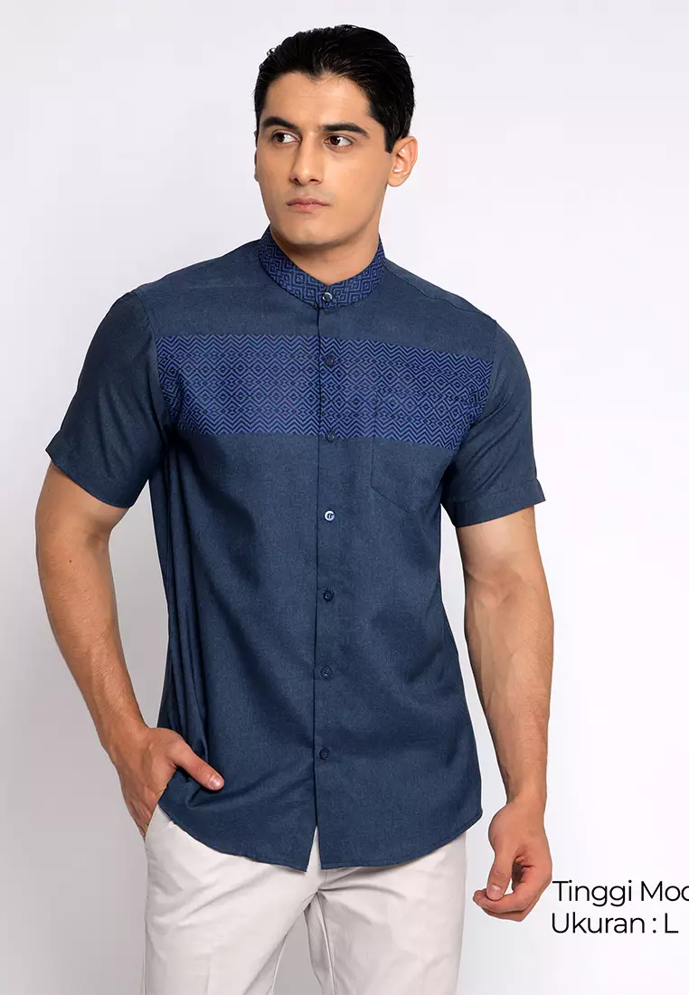 Casella Baju Koko Pria Lengan Pendek | Baju Koko Horizontal Kareem 4030 Blue