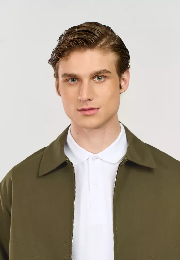 Cotton Blend Zip-Up Jacket With Side Pockets And Adjustable Cuffs