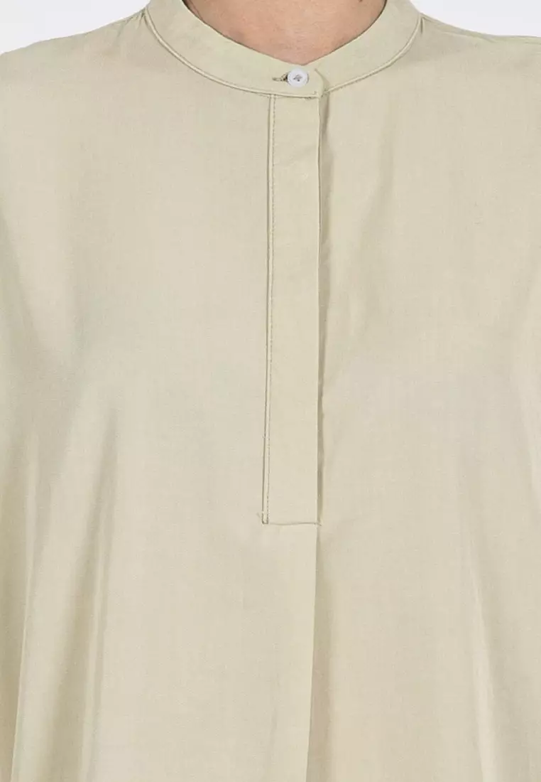 Forest Ladies Rayon Lyocell Band Collar Plain Blouse Women Short Sleeve Blouse - 822415-42LtGreen