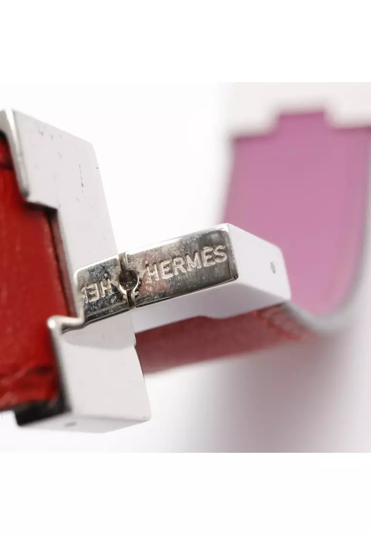 Pre-Loved Hermès Lurie bracelet leather Silver Red purple