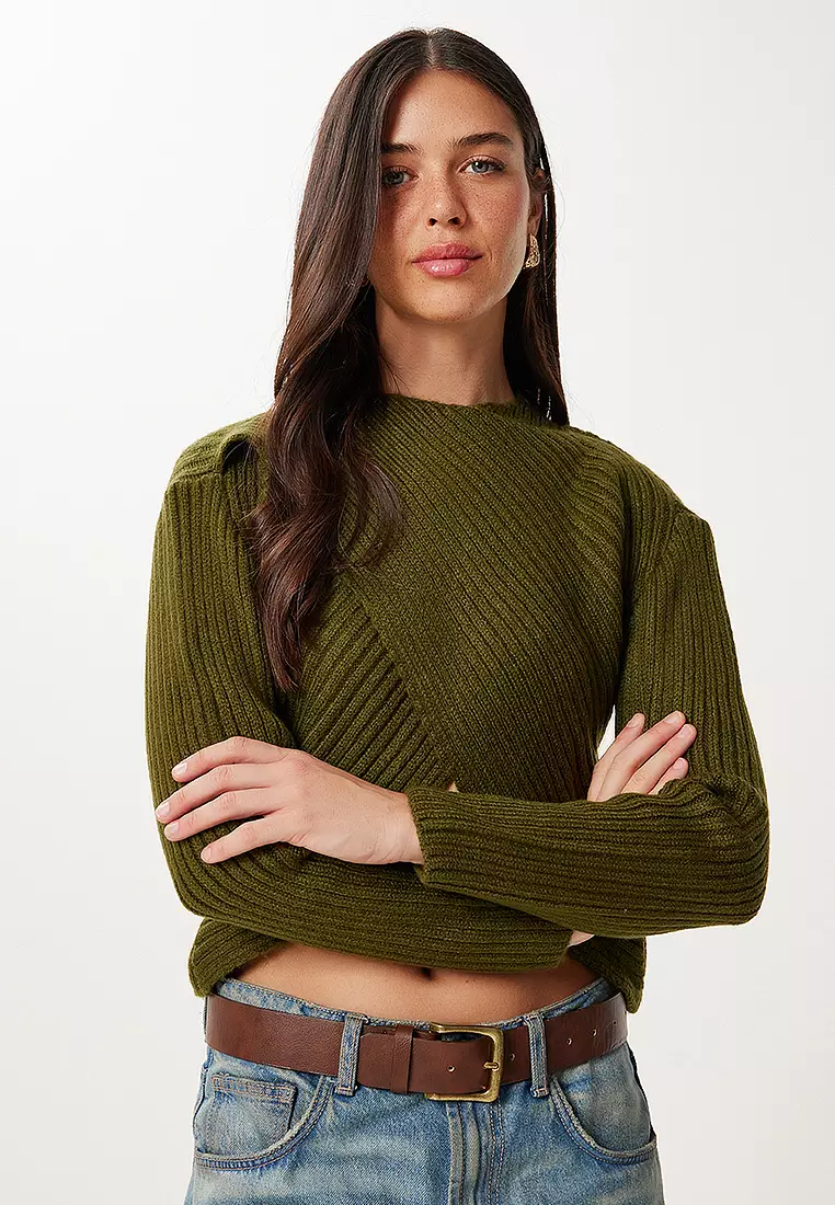 Cross Detailed Ribbed Knitwear Sweater