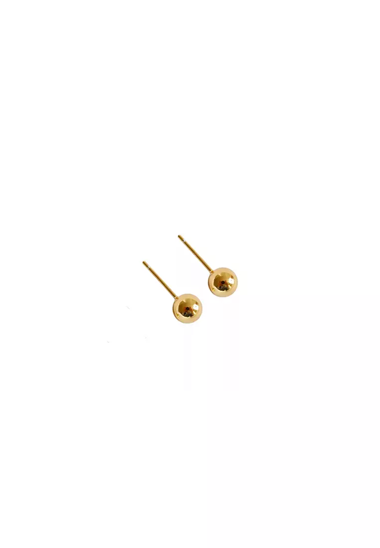 Berlin 24K Gold Plated 925 Sterling Silver Minimalist Ball Stud Earrings Anting Lapis Emas TOUGO