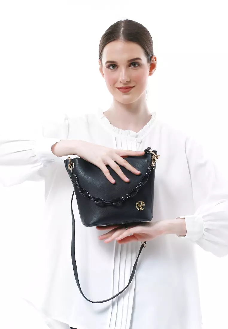 Viona Sling Bag Wanita Remaja Rantai Premium Polos - Black