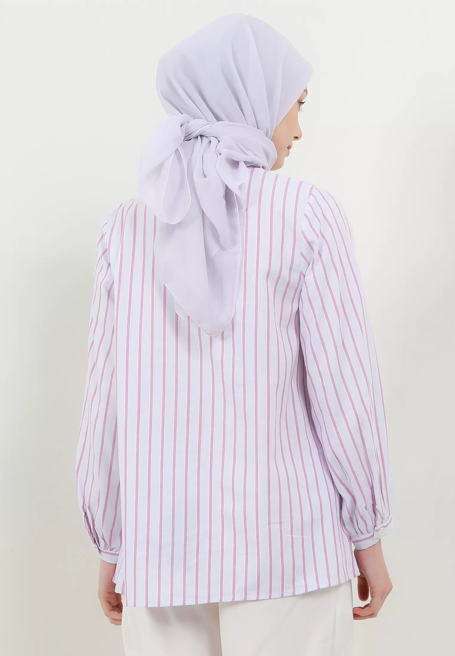 MFMW Feroza Atasan Kemeja Pink Motif Salur