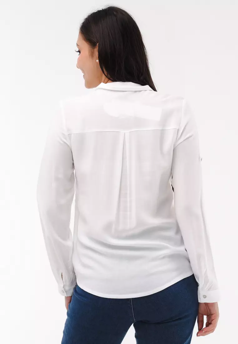 Woven Plain Rayon Long Sleeves Blouse