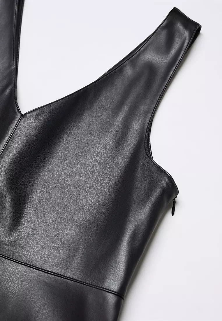 Jual Mango Faux-Leather Pinafore Dress Original 2024 | ZALORA Indonesia