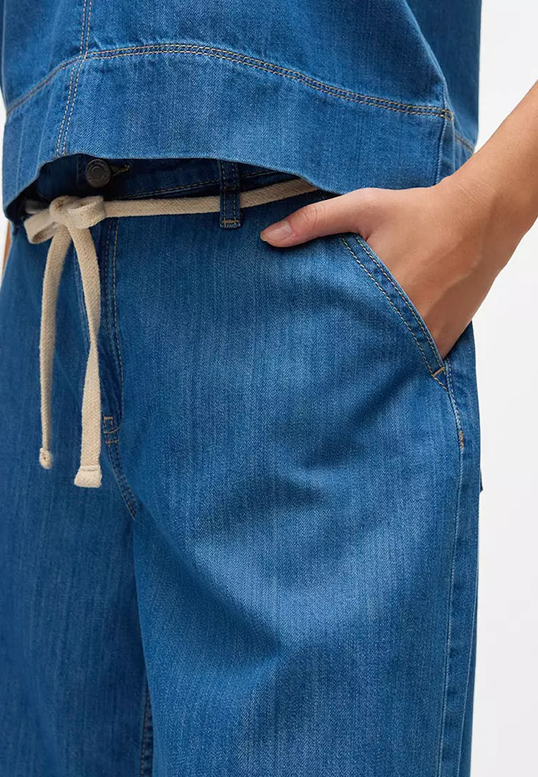 High Rise Wide Denim String Jorts