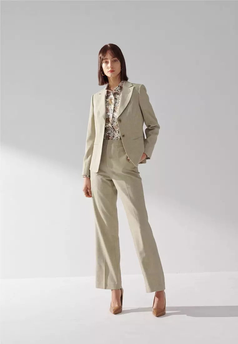 淺抹茶色直筒版西裝褲