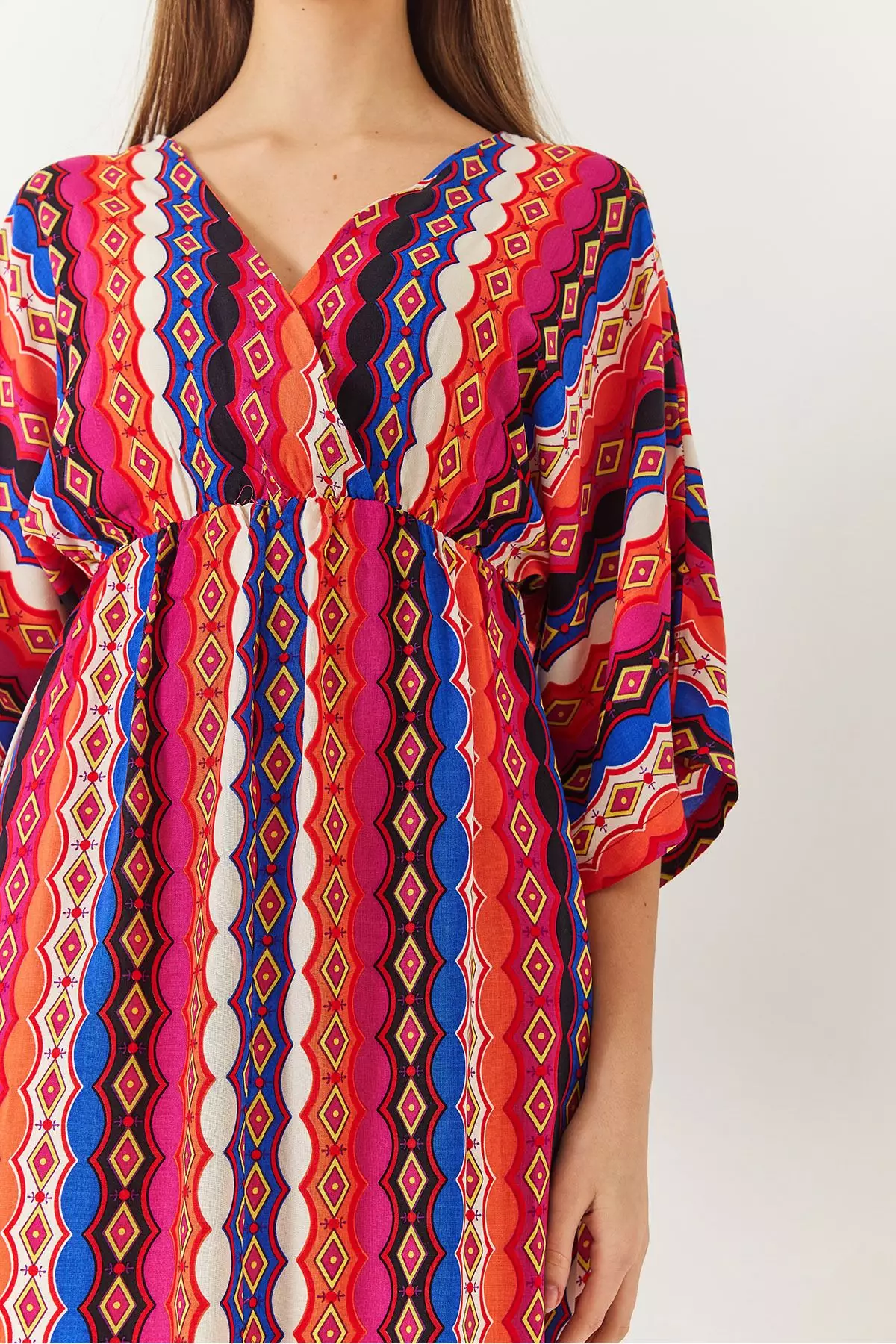 Women's Double Breasted V Neck Front Slit Detail Print Dress 60261411