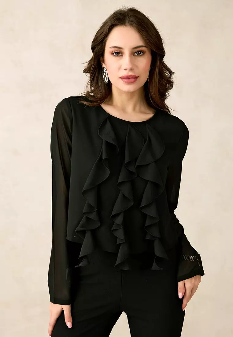 Buy VIRGIO VIRGIO Georgette Vertical Ruffle Detail Top 2026 Online | ZALORA