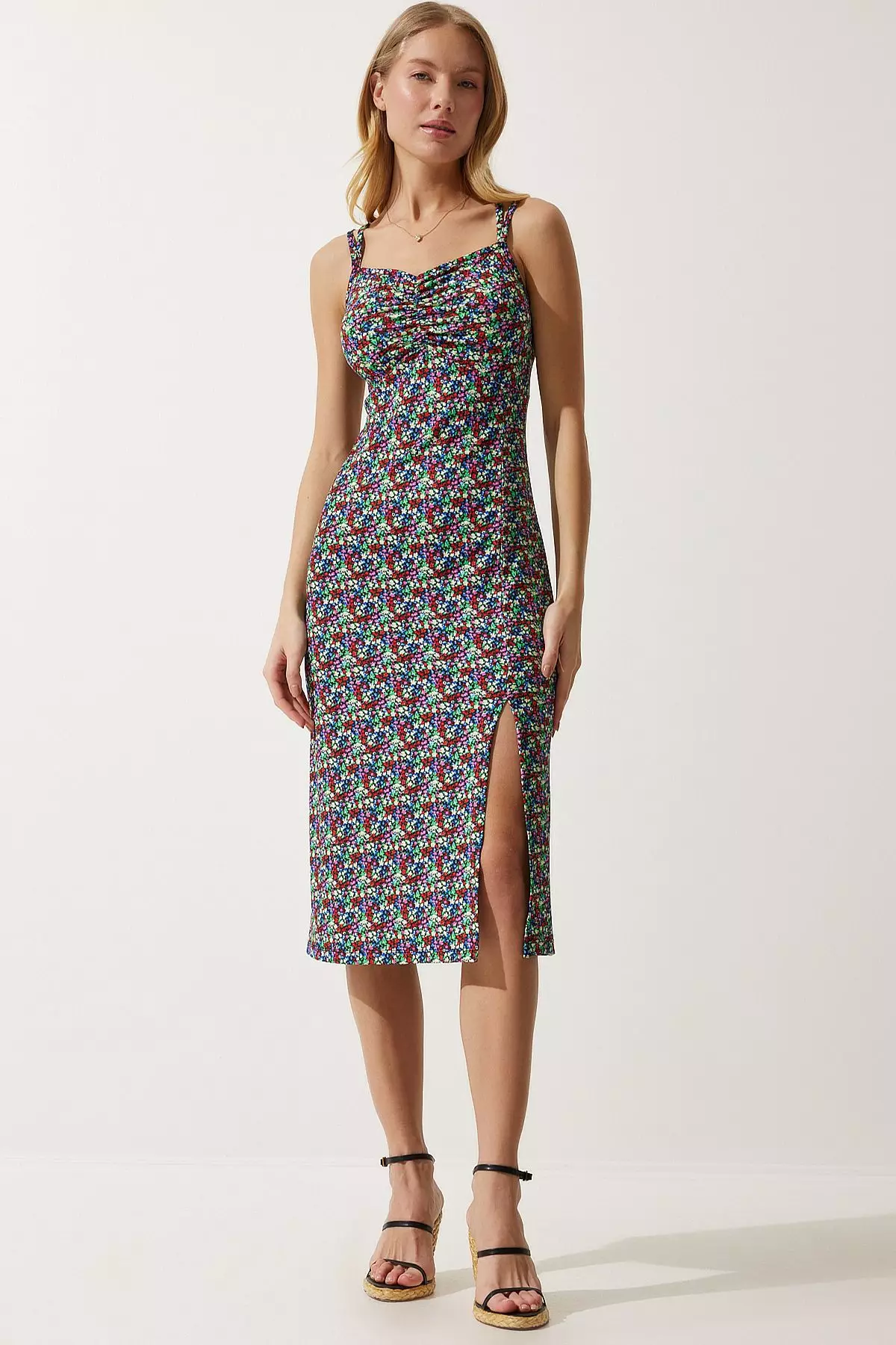 Patterned Double Strap Knitted Dress