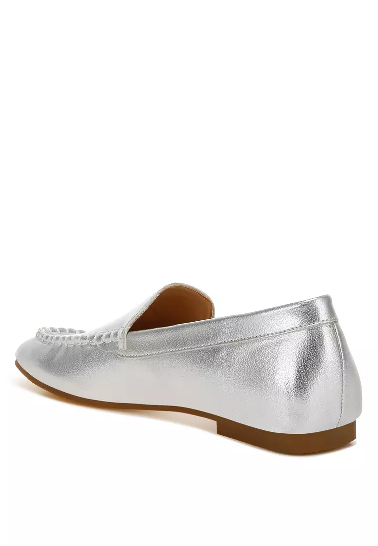 Metallic Pleather Loafers in Silver