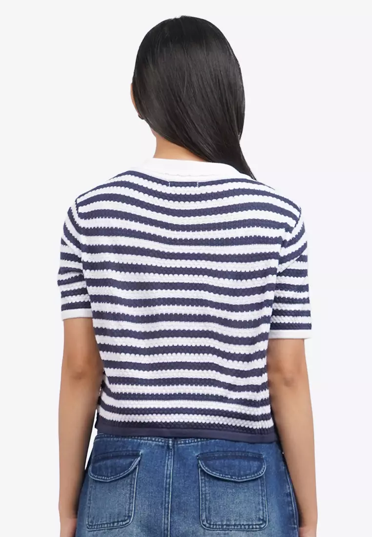 Short Sleeve Striped Knit Top