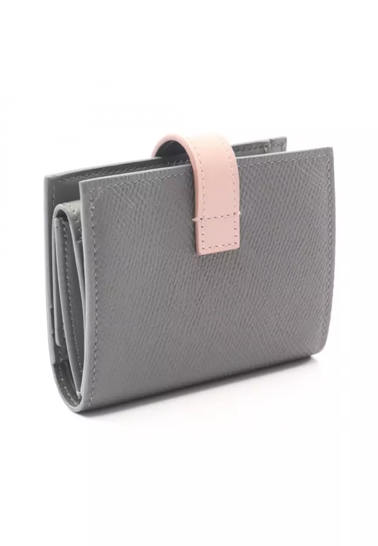 Pre-Loved Celine Small strap wallet Bi-fold wallet leather gray pink