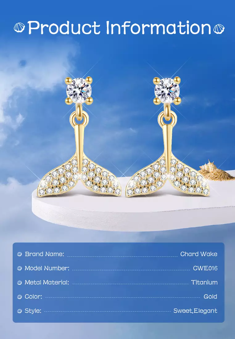Anting Wanita Titanium Korea Mermaid Tail Design Anting Cewek Original Gold