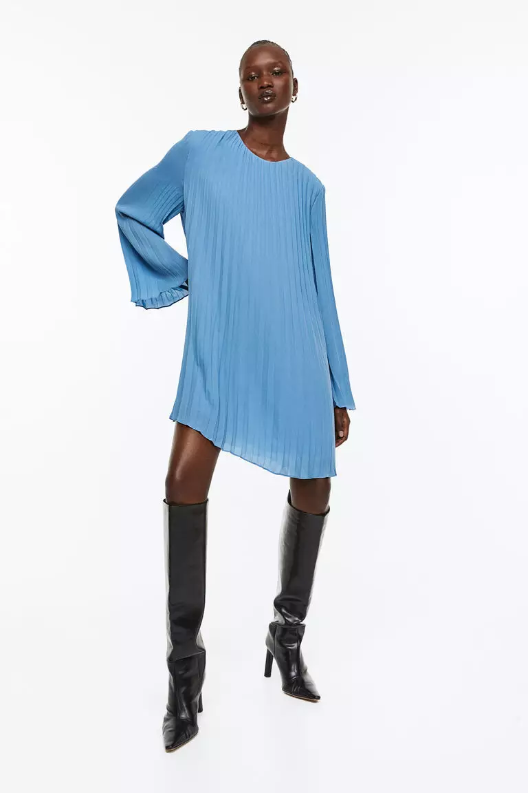 H&m pleated dress blue top