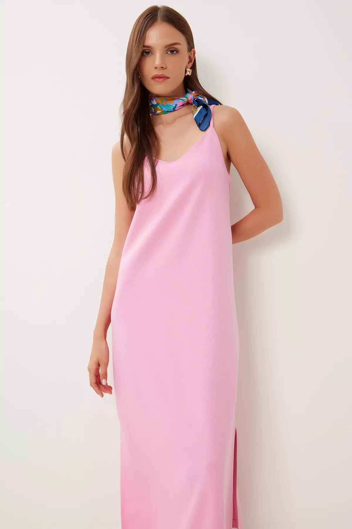 Women's Pink Strap Basic Flexible Modal Dress Bv00150