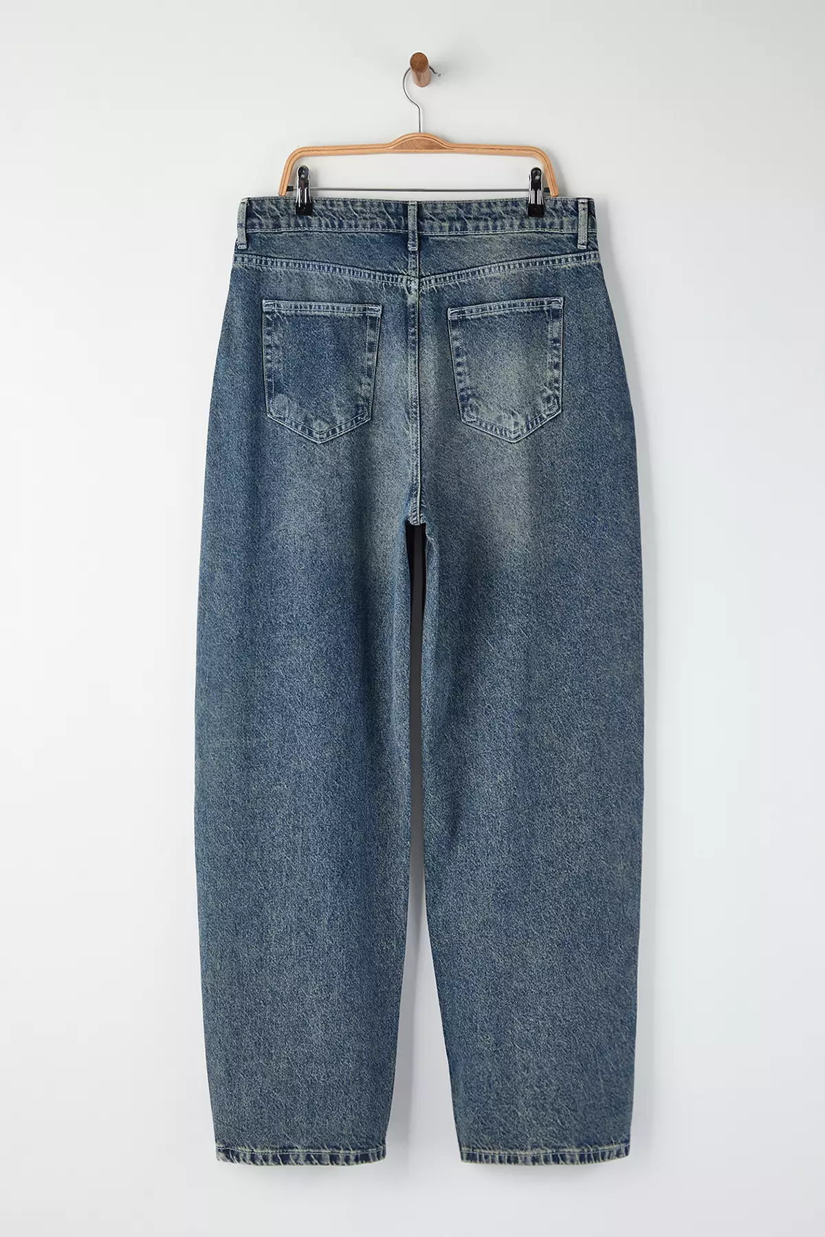 Blue High Waist Barrel Baggy 100% Cotton Non-Stretch Plus Size Jeans Tbbaw26Cj00043