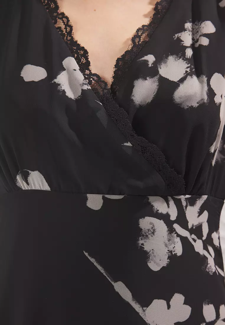 Black Floral A-Line Mini Woven Dress TWOSS25EL00029