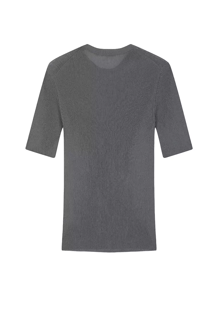 棉修身超薄款短袖套頭針織衫