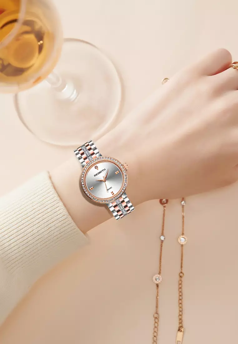 jam tangan wanita  Mewah 3ATM Tahan Air Tali stainless steel dengan gelang
