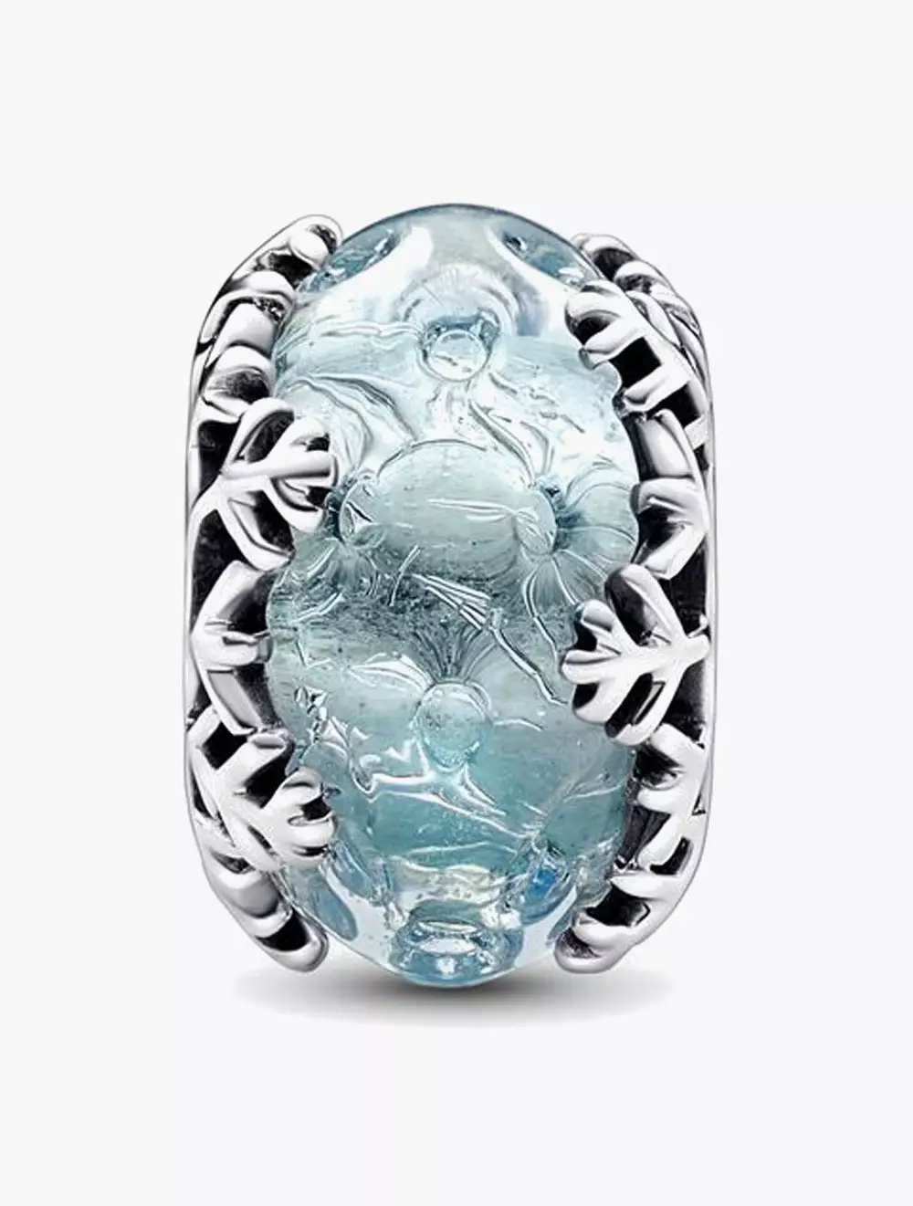 Snowflake sterling silver charm with blue frozen Murano glass