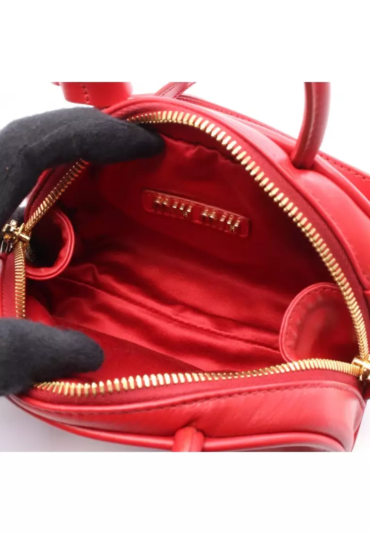Pre-Loved MIU MIU Handbag mini boston bag leather Red 2WAY
