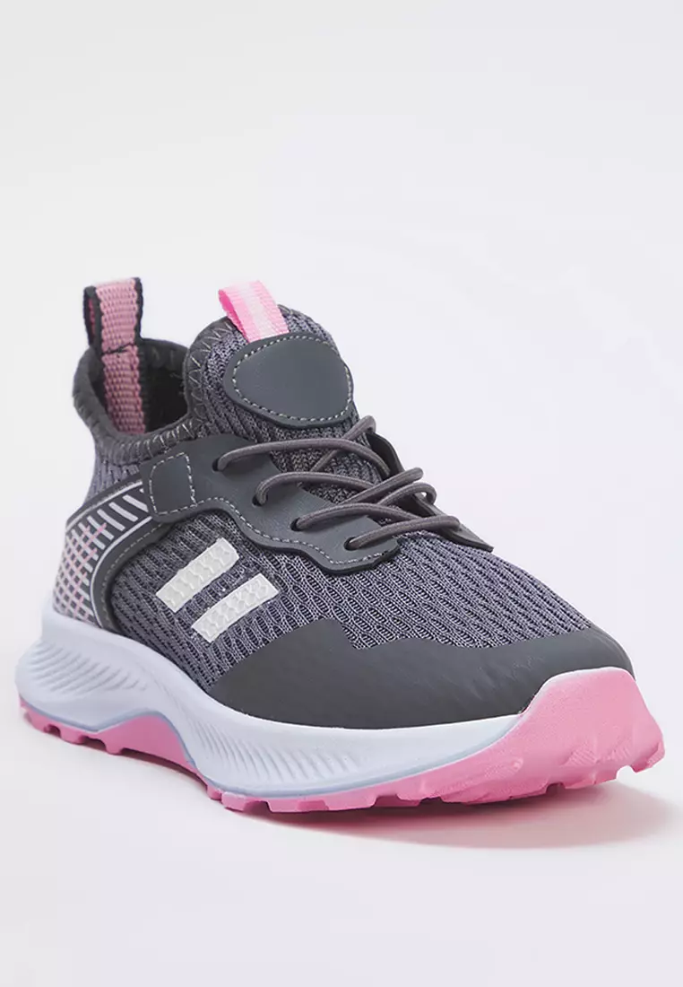 Gray Lace-Up Pink Light Sole Big/Small Girls' Kids Sneakers Takss25Sn00027