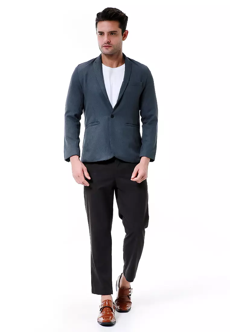 Elard Outerwear Pria Blazer Formal Long Sleeve Motif Polos Material Semiwoll ORIGINAL - Dark Gray