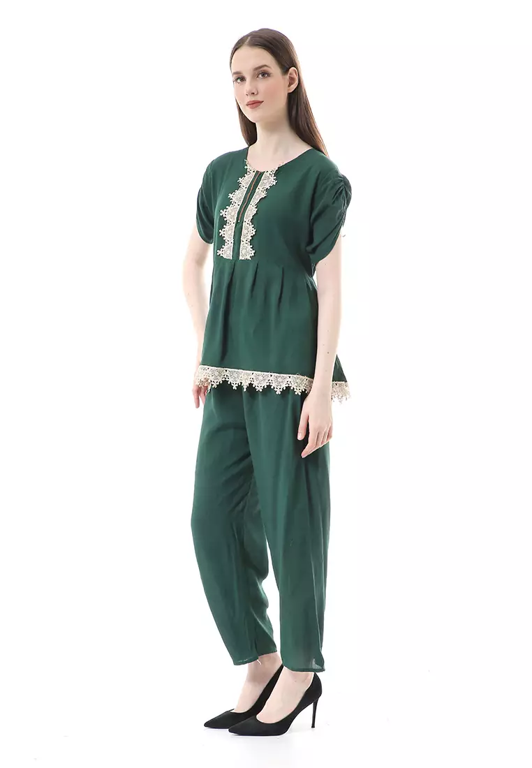 Zemira Piyama One Set Atasan Bawahan Wanita High Quality - Hijau Botol